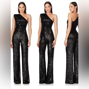 Black, one shoulder sequin jumpsuit